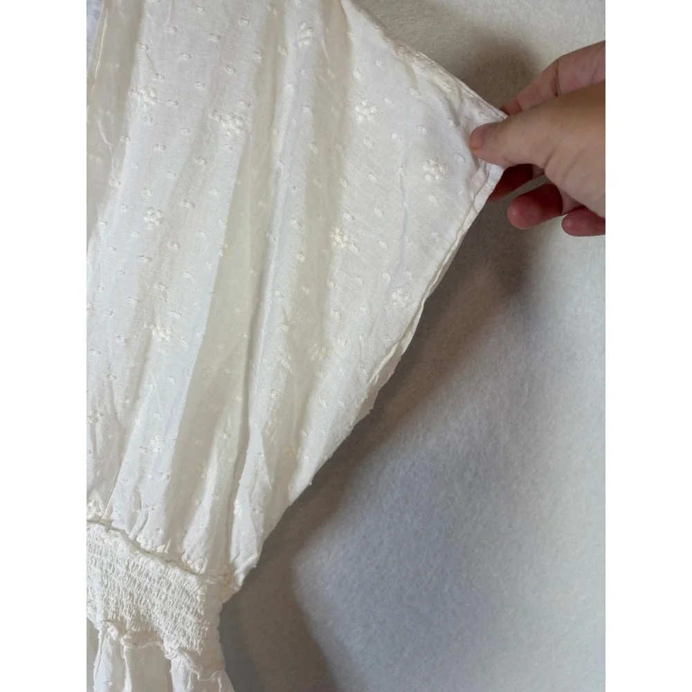 Blue Island White Cotton Eyelet Smocked Waist Cover Up Dress Small 9004-465